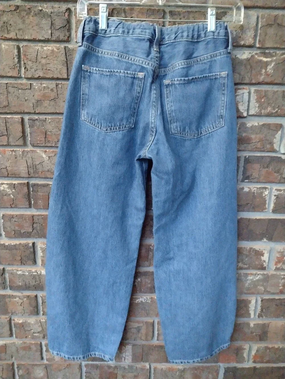 Old Navy Girls 14 MidRise Baggy Barrel LegJeans  Blue Bow Print Adjustable Waist